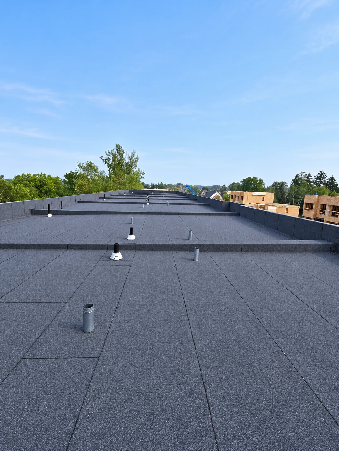 Finished flat roof membrane and penetrations